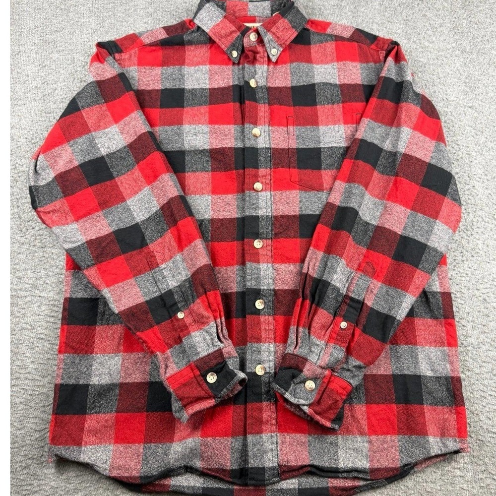RedHead Men's Medium Red Black Gray Buffalo Plaid Flannel Button Down Shirt